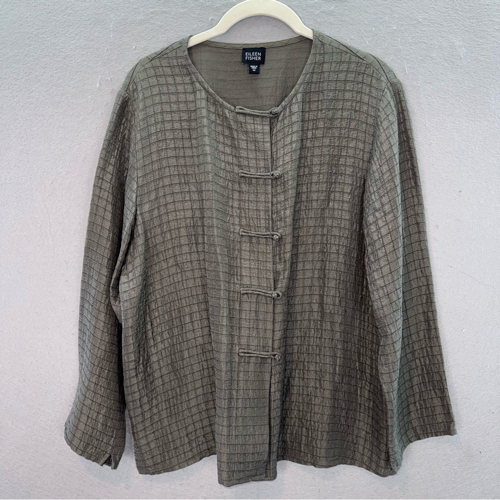 Eileen Fisher - women’s Silk Linen Jacket mandarin neck Button closure Blouse M - Picture 5 of 7